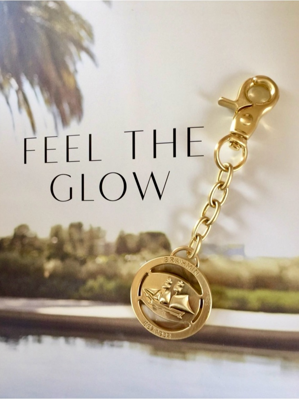 ☀️🌴Brahmin Heritage Schooner Medallion Brass Purse Charm Fob Accessory Clip